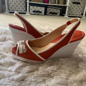 Michael Kors Orange/ White Leather Wedges Size 6.5